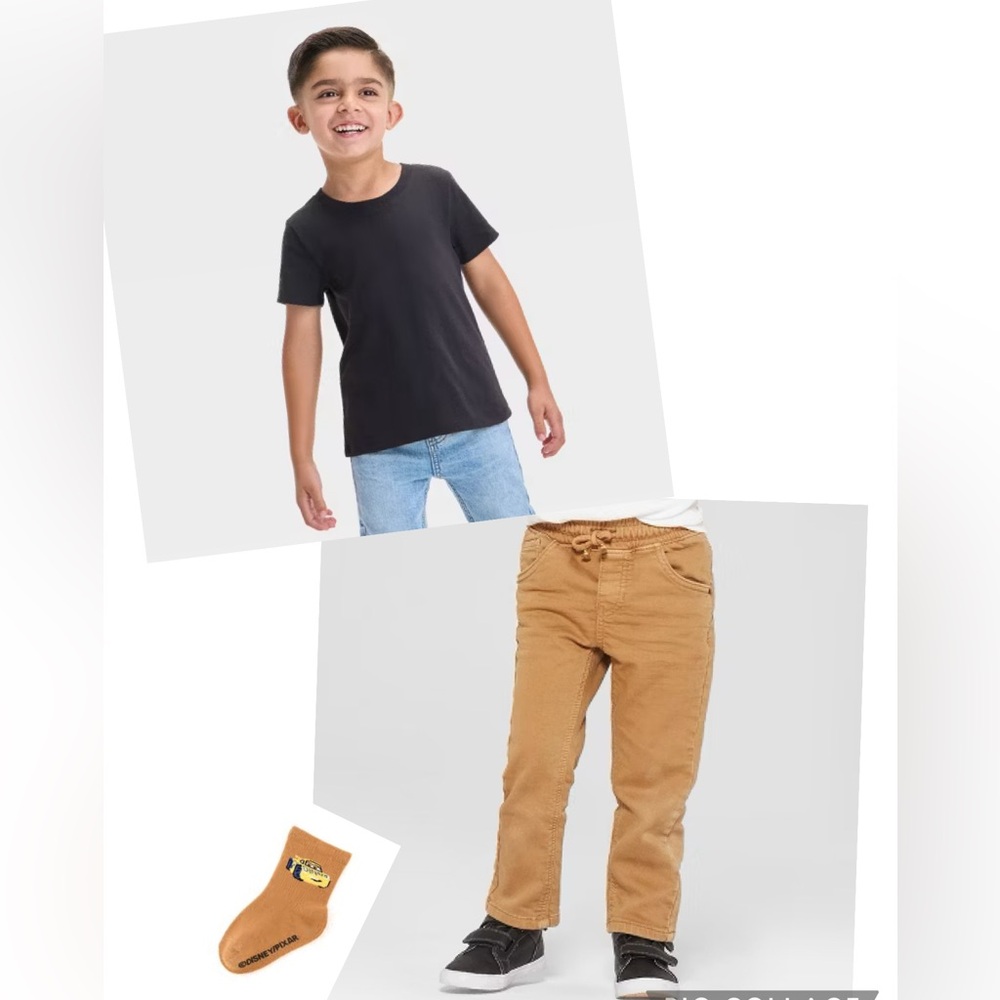 Cat & Jack Boys 4T Pull on Khaki Straight Leg Jeans Solid Black Tshirt McQueen